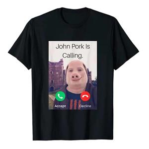 WE BELIEVE John Pork Is Calling Beantwoord oproep Telefoon T-shirt Humor Grappig Varkensliefhebber Grafische Tee Top Streetwear Mode Korte Mouw Outfit Cadeau XS zwart