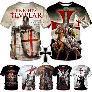 HerSight Knights Templar Grafisch T-shirt voor heren 3D God Wills It Print T-shirts Cruciata Teutonic Order T-shirt Cool Cross Korte mouw S