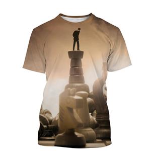 ETST WENDY 005 Nieuwste schaakspel 3D-print T-shirt dambordstijl heren- en dames casual mode korte mouwen klassieke stijl veelzijdig S