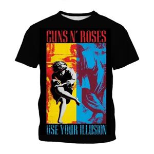ETST 006 Nieuwe Guns N Roses T-shirts Rock Band Skull 3D Print Heren Dames T-shirt Korte Mouw Oversized Harajuku Y2k Tops Tees Kinderkleding S