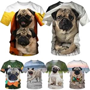 ETST 006 Zomer schattige grappige mopshond dieren 3D print T-shirts mannen / vrouwen mode casual korte mouw harajuku stijl shirt tops streetwear S