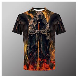 Plus Size FUGUIS Zomer Horror Schedel 3D Print Heren T-shirt Losse O-hals Korte Mouw Schedel Street Rock Hip Hop Top en T-shirt Herenkleding 6XL S