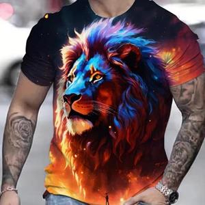 Forever Men Golden Lion King 3D-geprint heren T-shirt Zomer Casual T-shirt Dierenpatroon Top Harajuku Korte mouw Oversized Streetwear S