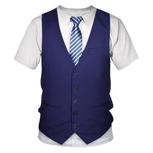 ETST0013 Grappige nep-pak smoking stropdas 3D-geprint T-shirt Zomermode Hiphop Korte mouw Straatpersoonlijkheid Nep-vest O-hals top voor heren S