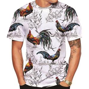 Casual Mans Clothing Mode Heren Casual Creatieve Rooster 3D Bedrukt T-shirt met Korte Mouwen S wit