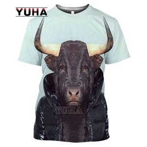 TIP723 Zomer 3D Jacht Dier Stier Print T-shirt Magische Harajuku Trend Straat Spaanse Stierengevecht Korte mouwen Oversized Heren Top 6XL