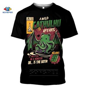 Baibao QIQI 3D Print T-shirt Cthulhu en Lovecraft Miskatonic T-shirt voor heren Call of Cthulhu Grappige Crewneck Zomertop Dames XS