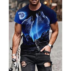 HerSight Korte mouw plus size zomer T-shirt heren outfit blauwe wolf 3d print T-shirts heren casual sportkleding T-shirt mannelijk S