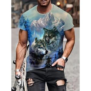 HerSight Korte mouw plus size zomer T-shirt heren outfit blauwe wolf 3d print T-shirts heren casual sportkleding T-shirt mannelijk S