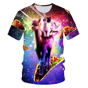 Laoxu Grappige Laser Eye Cat 3D Print Heren Dames Ronde Hals T-shirt Casual Korte Mouw Oversized Tees Tops Mode Heren T-shirt Kleding S wit