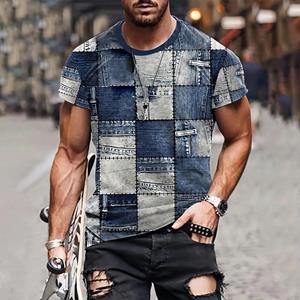 Chengyu Heren T-shirt 3D Digitaal Patchwork Grafische Print Korte Mouw T-shirts Comfortabel Casual Elastische Ronde Hals Heren Buitenactiviteiten Top S
