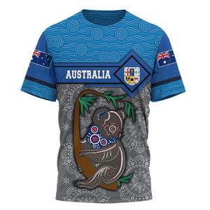 Baibao QIQI Australische vlag Kangoeroe Aboriginal schilderij 3D geprint Zomer Heren Korte mouwen Ronde hals Dagelijks Comfortabel Outdoor T-shirt 6XL