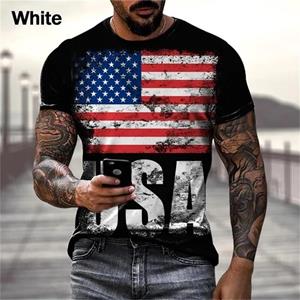 Xuhaijian02 3D-geprinte T-shirt met Amerikaanse vlag voor heren, gepersonaliseerd hipster-shirt met korte mouwen en retro-look, streetwear-shirt voor heren met oversized tee-tops S
