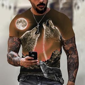 Subilier Wolf T-shirt voor heren Animal Print Korte mouw Top 3D Casual Street Man's T-shirt Oversized T-shirt Heren Vintage Kleding S