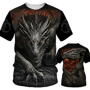 Subilier Zomer Nieuw Draakpatroon Bedrukt Heren T-shirt Ronde Hals Losse Tops Ademend Comfortabel Oversized Herenkleding XS