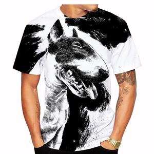 Subilier Bull Terrier 3D-geprinte T-shirts voor heren en dames, casual korte mouwen met patroon van huisdierhond, straatstijl, lichtgewicht en bre XXS