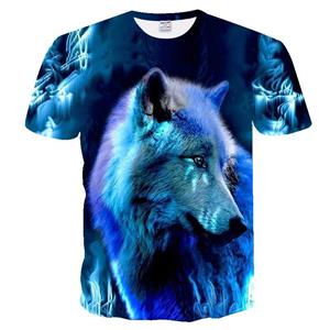 Subilier Heren O-hals Creatief Dieren T-shirt Korte Mouw Digitaal Wolf 3D Geprint Shirt Tops S lichtbruin