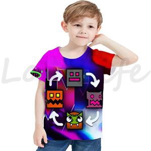 Xuhaijian02 Kids Game Angry Geometry Dash T-shirt voor meisjes Jongenskleding Zomer Korte mouw 3D T-shirt Tieners Cartoon Tee Tops Anime T-shirts 100