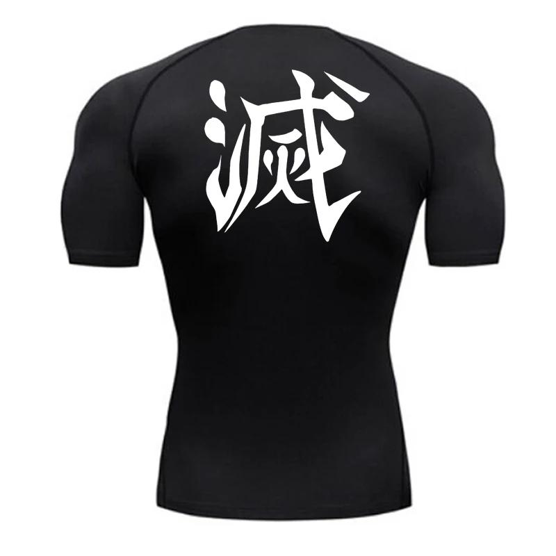 Tooyoo Demon Slayer Print Compressie Shirts voor Heren Gym Workout Fitness Ondershirts Korte Mouw Snel Droog Atletische T-shirts T-shirt Tops S