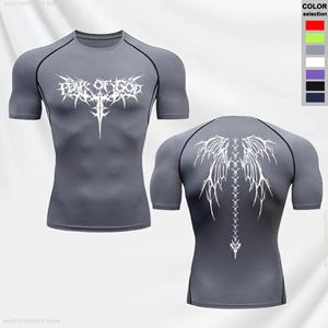 Xin nan zhuang Heren Strak aansluitend bedrukt ademend elastisch T-shirt Zomer Snel drogend Compressie Top Jogging Sport Korte mouwen S-3XL L