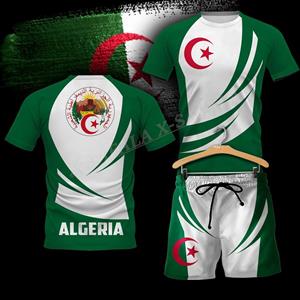 ETST 07 Algerije Land Vlag 3D Print T-shirt Korte Combo Strandset Heren Zomer Korte Mouw Casual Heren T-shirt BoardShorts Set L
