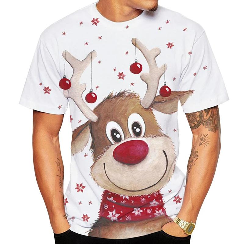 ETST 013 Vrolijk Kerstfeest 3D Geprint T-shirt Eland Sneeuwman Grafische T-shirts Mannen Y2k Vrouwen Vakantiecadeaus Oversized T-shirt Streetwear Tops S