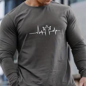 Happy Show Electrocardiogram Print Heren T-shirts Lange Mouw T-shirts Ronde Hals Casual Pullover Herenkleding Plus Size XS wit