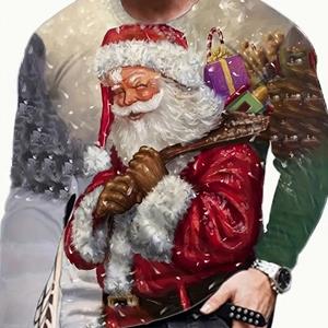 Happy Show Kerstman Print Heren T-shirts Lange Mouw T-shirts Ronde Hals Casual Pullover Herenkleding Plus Size XS wit