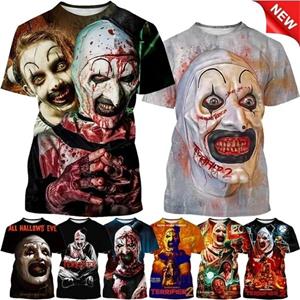 Subilier Zomer Horror Film Horror 3D Print T-shirts Heren Casual Mode Thriller Clown Halloween Korte Mouw Leuk Cool T-shirt Tops 4XL