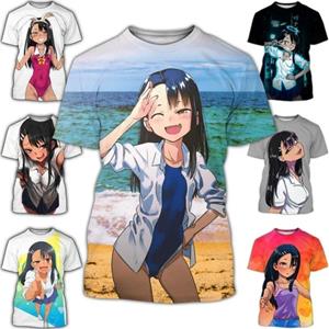 HerSight Zomer Heren Dames Anime T-shirts Nagatoro 3D Printing T-shirt Mode Ronde Hals Korte Mouw S beige