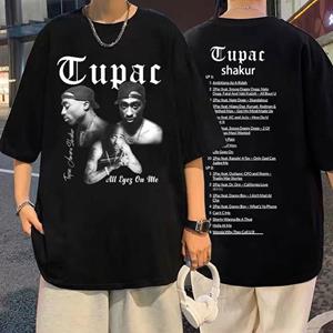 CHARM CLOTHINGS Rapper Tupac 2Pac Heren Vintage Korte Mouw Hip-Hop Me S rood