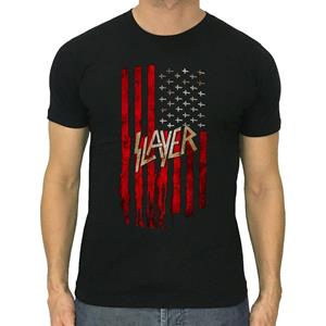 91140105MA0LRRXG83 Slayer Unisex T-shirt Amerikaanse vlag Metal Band Retro Zwart Kerry King S