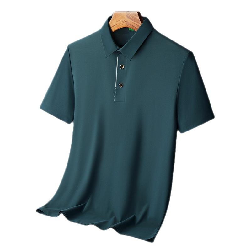 Plus Size Men Clothing Naadloze Ice Silk POLO-shirt voor heren, korte mouwen, hoge elasticiteit, strijkvrij, slim fit, licht luxe, zakelijk, rust 7XL wit