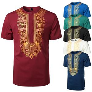 Xr 01 Afrikaanse stijl heren T-shirt met gouden opdruk 3D-geprinte zomer lichtgewicht en comfortabel top met korte mouwen en ronde hals etnische r S