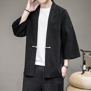 DSorothy Solide Haori Heren Japanse Kleding Japanse Mode Kawaii Kleding Heren Kimono voor Man Shirt S zwart
