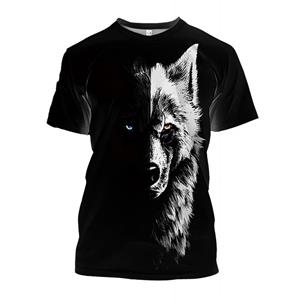 WowClassic Witte Wolf Patroon T-shirts Zomer Zwarte T-shirts Heren Streetwear 3D Print T-shirt Mode O Hals Korte Mouw Tops S zwart