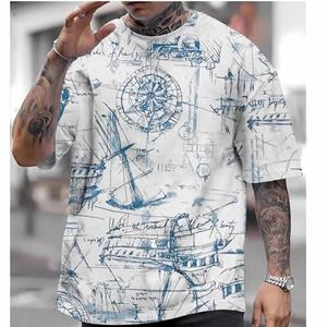 Chengyu Heren Vintage Nautische Kaart Kompas Print T-shirt Zomer Dagelijks Losse Korte Mouw Mannelijke Tops Casual T-shirts Unisex Kleding Kleding M