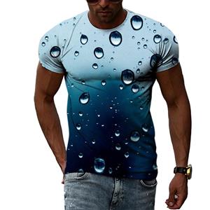 Kukebang Raindrop Creative Pattern Heren 3D Geprint T-shirt Mode Casual Persoonlijkheid Natuurlijk Landschap Crew Oversized Hals Korte Mouw Top M