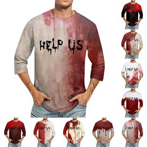 Xingben Two Heren Ronde Hals Driekwart Mouw Top Casual Mode T-shirt XXL cinnaber