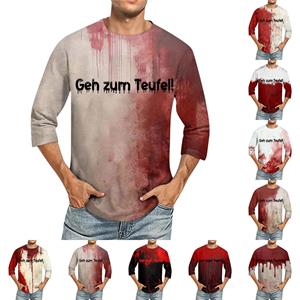 Xingben Two Heren Ronde Hals Driekwart Mouw Top Casual Mode T-shirt XXXL rood