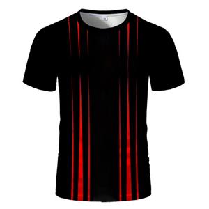 ETST 009 Zwart Rood Persoonlijkheid Gestreepte Heren T-shirts Hip Hop Trend Grappige Streetwear 3D Geprint O-hals Korte Mouw T-shirts S