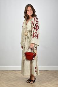 Sage & Ivy jurk met geborduurd patroon Lika beige/burgundy