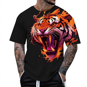 TIP723 Zomer Tijger en Leeuw 3D Geprint Heren T-shirt Harajuku Hip-Hop Mode O-hals Korte Mouw Casual Streetwear Oversized Tops S