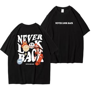 Kukebang Never Look Back Creatieve Glimlach Schedel Afdrukken Cartoons Straat 3D Print T-shirt Man Losse Tee Kleding Ronde Hals Tops T-shirt S