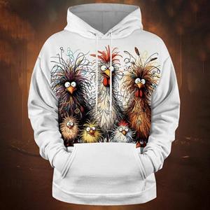 ETST 06 Grappige herenhoodie met dierenprint, kippenprint, zomers casual, korte mouwen, T-shirt met capuchon, street fashion, oversized kleding voor heren S