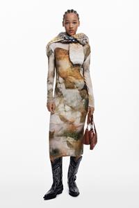 Desigual Jurk met schoorsteenkraag - BROWN