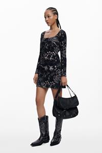 Desigual Kort jurkje met vierkante halslijn - BLACK