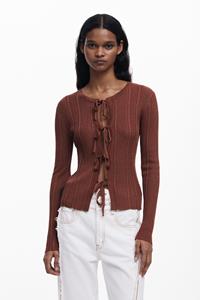 Desigual T-shirt met strikken en franjes - BROWN