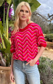 Jurkjes Lurex Zigzag Top Noély Fuchsia