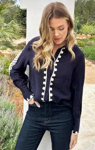 The Musthaves Oversized Embroidery Blouse Marine